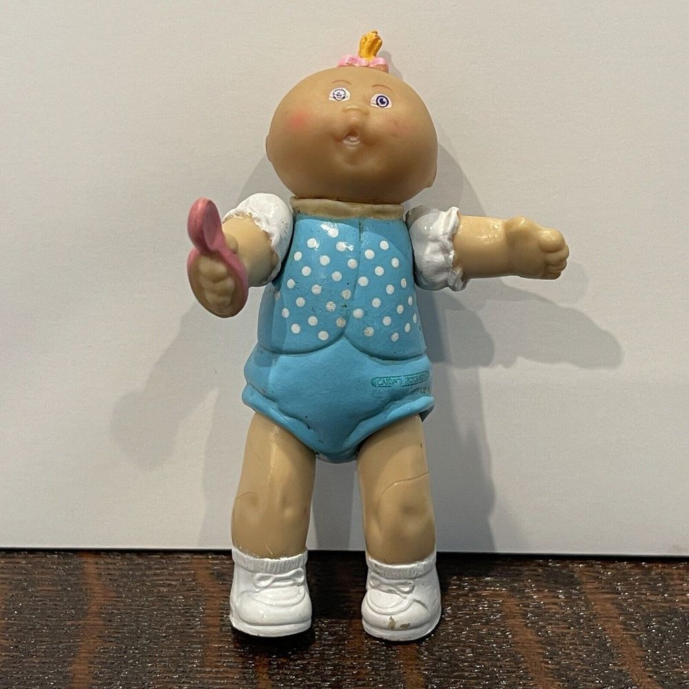 Vintage 1984 Doll Miniature 3.5 Inch Baby Cabbage Patch Kids Poseable Bib Spoon